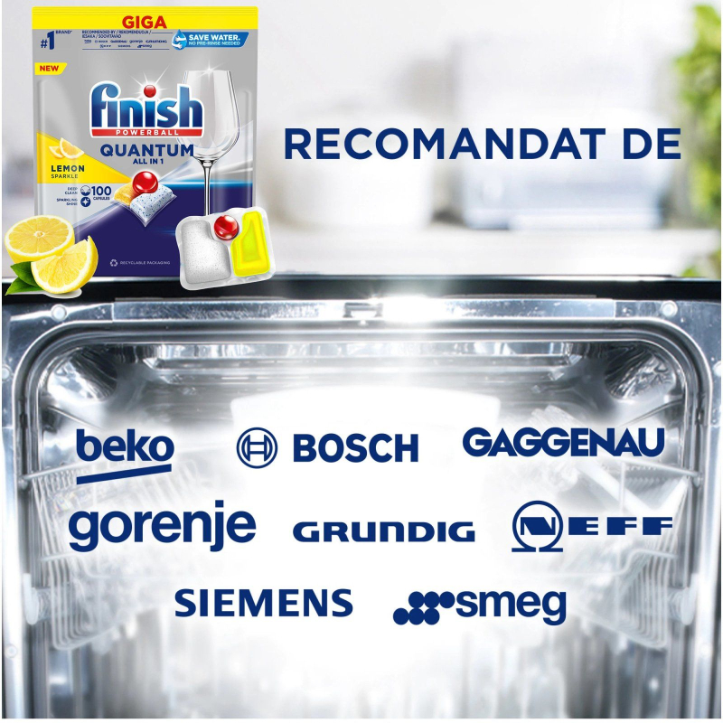 Túi 21 viên rửa chén Finish Quantum All in 1 (14x tính năng trong 1 viên công thức mới – Hương Chanh) – (Dành cho máy rửa chén 10-12-13 bộ).